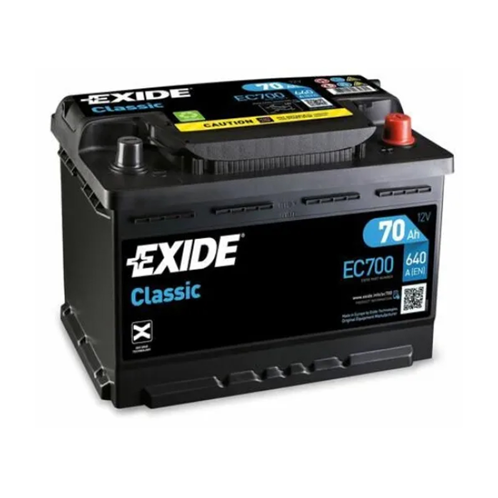 Baterie auto Exide Classic EC700 – 12V 70Ah 640A EN, fiabilitate și performanță pentru autoturisme compacte și medii