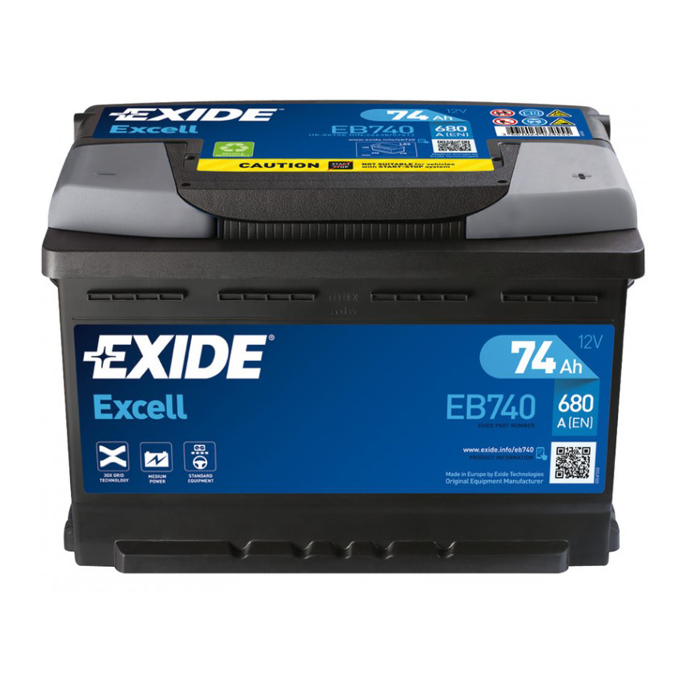 Baterie auto Exide Excell EB740 – 12 V 74 Ah 680 A EN, putere și fiabilitate pentru autoturisme moderne