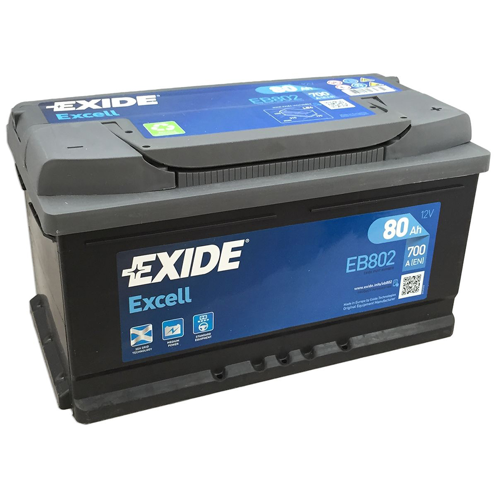 Baterie auto Exide Excell EB802 – 12 V 80 Ah 700 A EN, performanță și durabilitate pentru autoturisme moderne